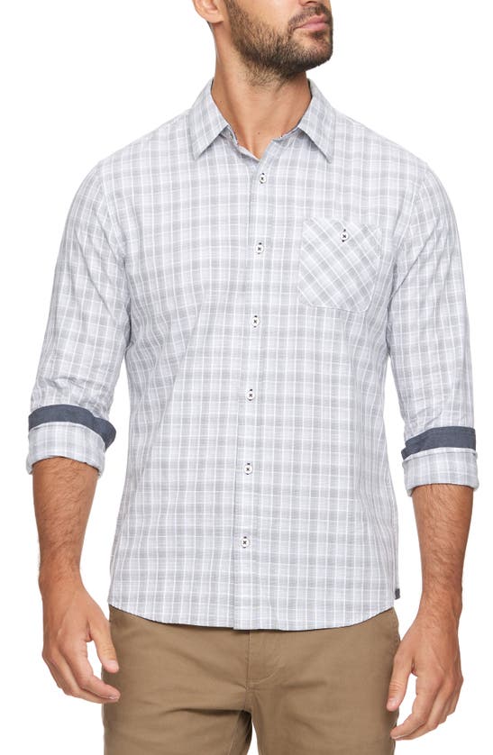 Flag And Anthem Rogers Plaid Single Pocket Button-up Shirt In Grey/ White