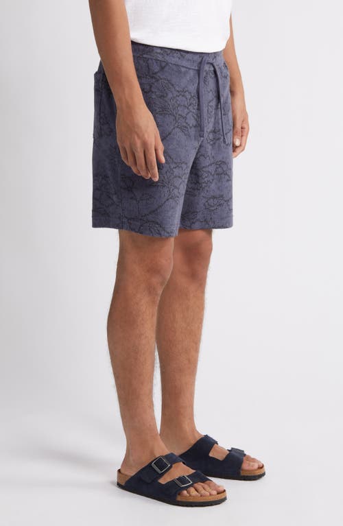 Shop Treasure & Bond Floral Terry Cloth Jacquard Shorts In Navy India Ink Line Floral