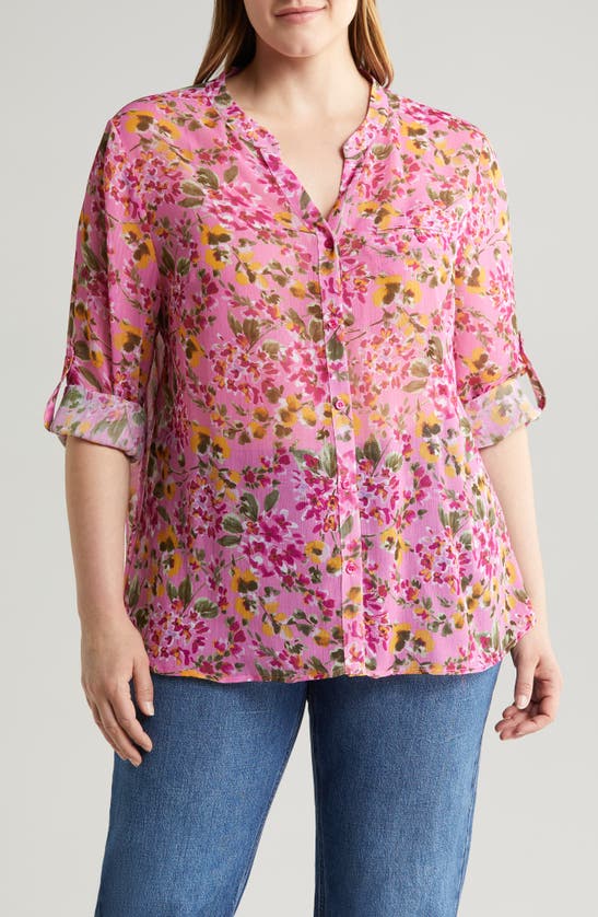Kut From The Kloth Jasmine Roll Sleeve Top In Pink