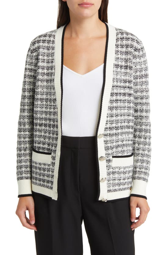 Ted Baker Carmein Marled Check Cardigan In Gray