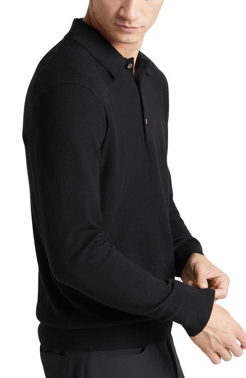 Shop Goodlife Mini Waffle Long Sleeve Polo In Black