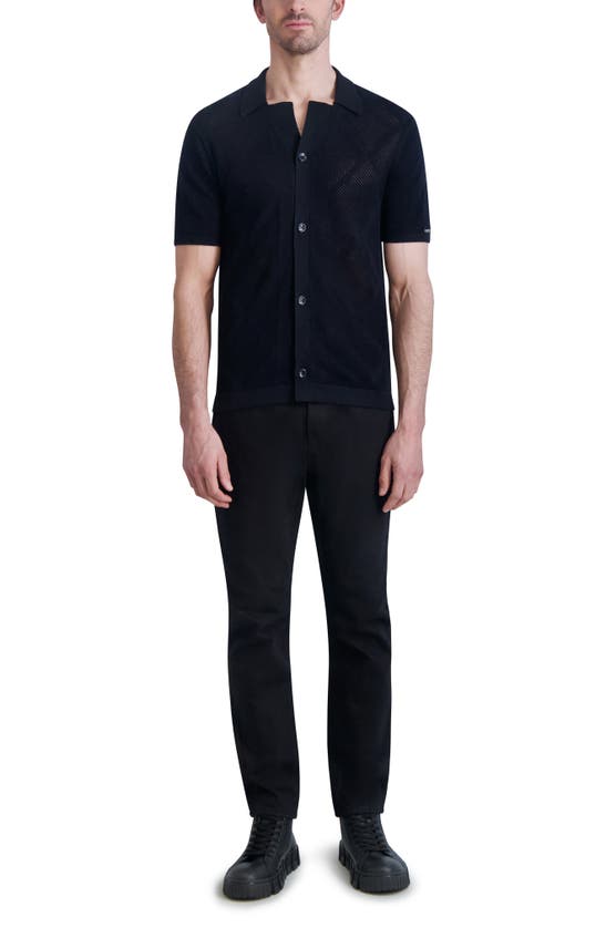 Shop Karl Lagerfeld Open Knit Short Sleeve Cardigan In Black