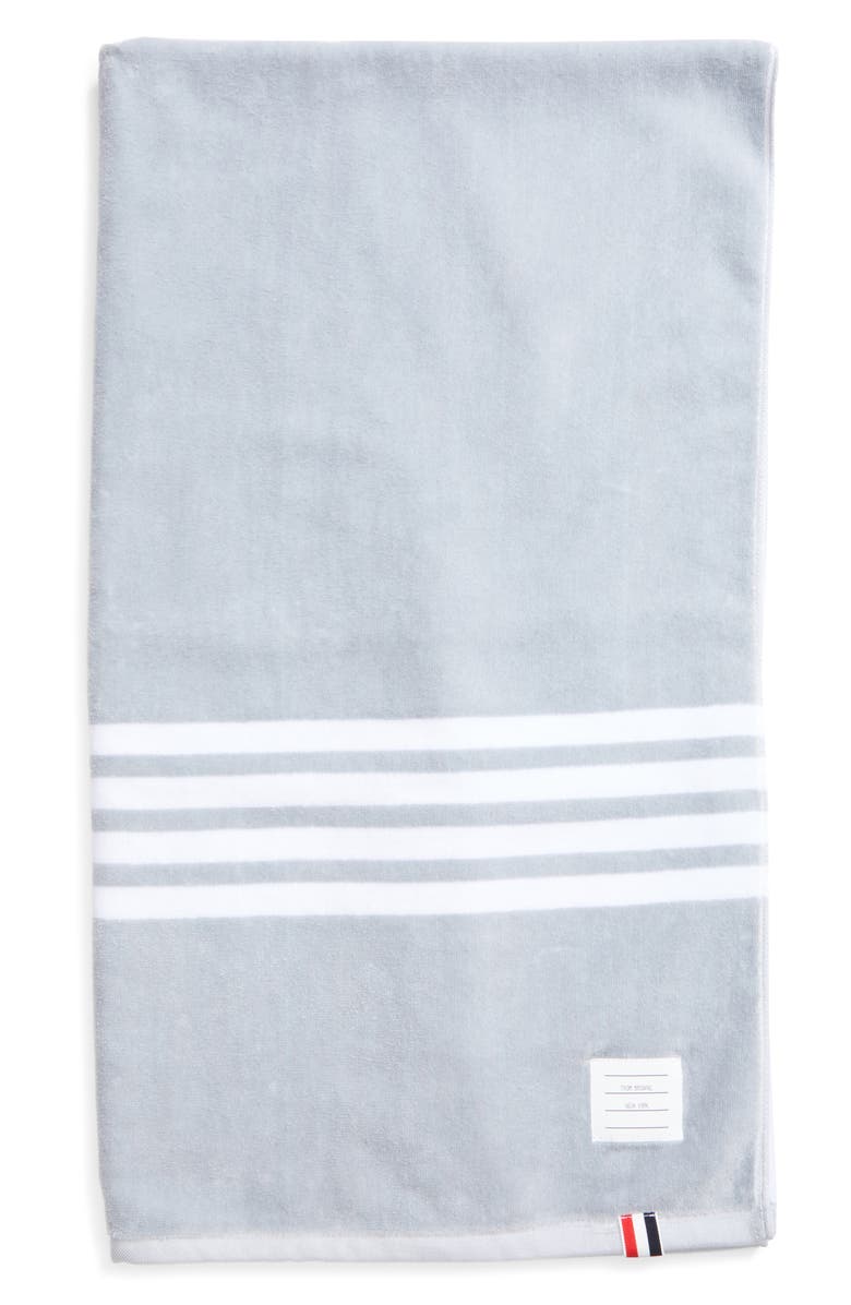 THOM BROWNE 4-Bar Large Cotton Towel, Main, color, MED GREY