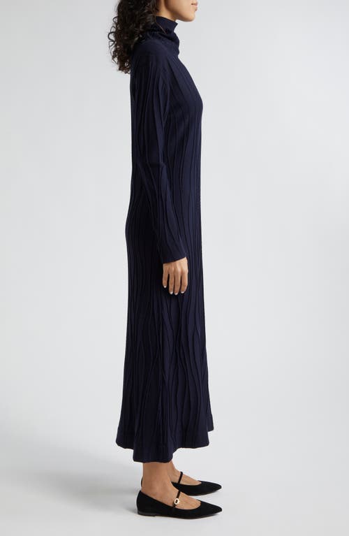 Shop Herno Long Sleeve Virgin Wool Jacquard Sweater Dress In Navy