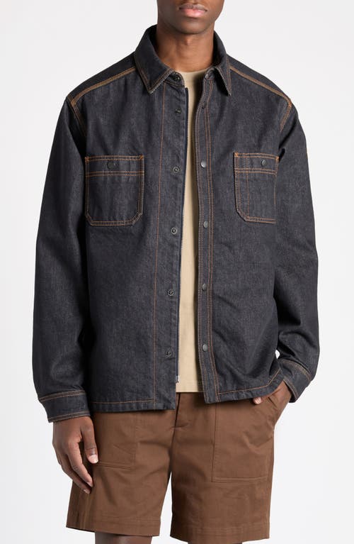 Shop Moncler Logo Denim Overshirt In Blue Denim