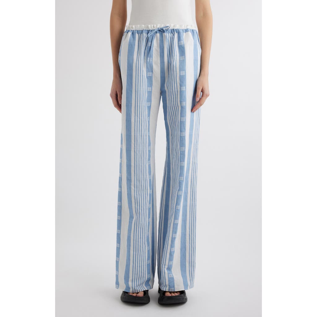 Givenchy 4g Mixed Stripe Cotton & Linen Drawstring Pants In Blue/off White