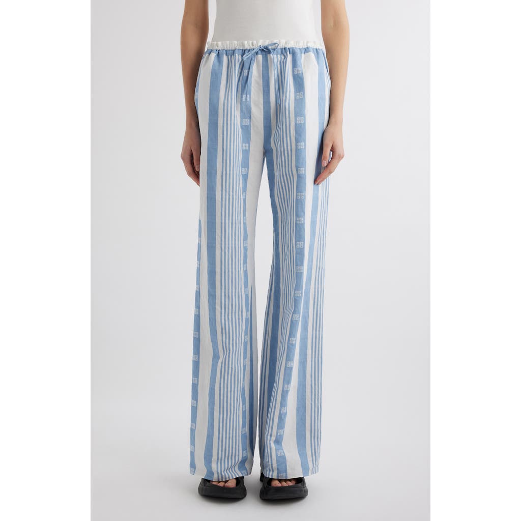 Givenchy Embroidered Cotton Blend Wide-leg Pant In Blue/off White