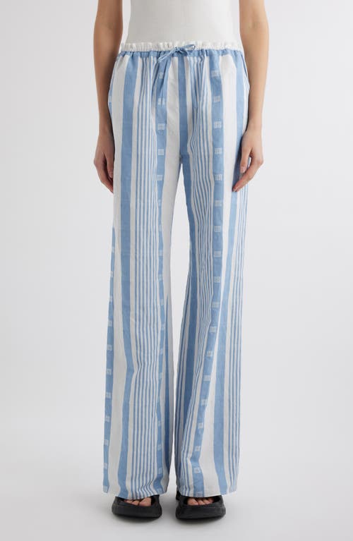 Shop Givenchy 4g Mixed Stripe Cotton & Linen Drawstring Pants In Blue/off White