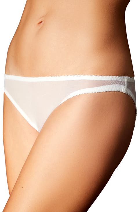 Luxury Off-White Lycra Brazilian Panties with Tulle