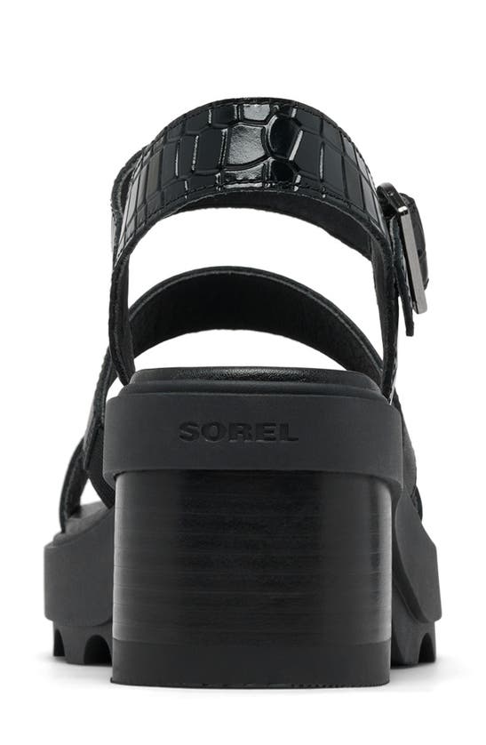 Shop Sorel Joanie Ankle Strap Platform Sandal In Black/ Black
