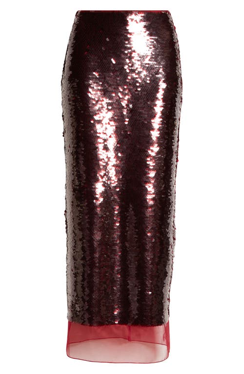 Shop Emilia Wickstead Kazu Sequin Column Midi Skirt In Burgundy