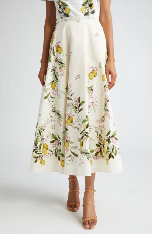 Giambattista Valli Lemon Print Cotton Midi Skirt In White