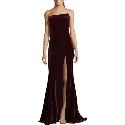 Xscape Strapless Velvet Gown, Burgundy