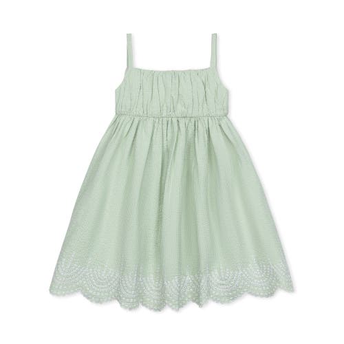 Hope & Henry Girls' Organic Sleeveless Ruched Party Dress With Embroidered Hem, Kids In Green