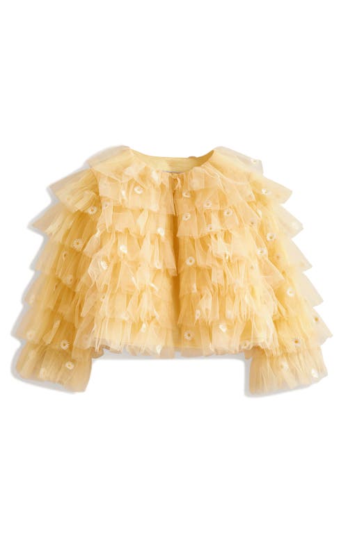 Mini Boden Kids' Tiered Tulle Jacket In Spring Yellow Daisies