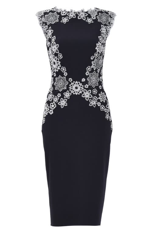 Shop Tadashi Shoji Floral Embroidered Lace Sheath Dress In Ivory/black