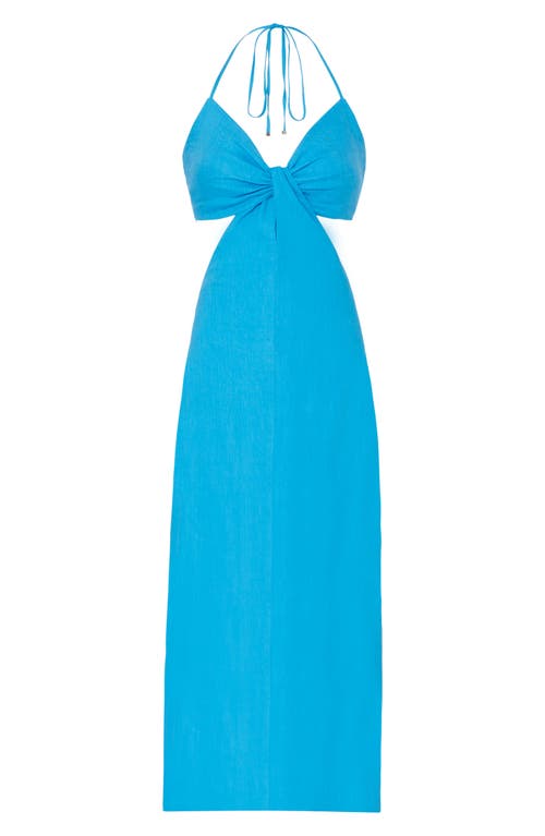 Milly Oda Cutout Linen Blend Halter Maxi Dress Sky Blue at Nordstrom,