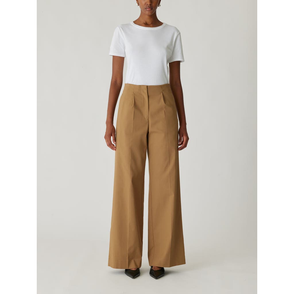 Rebecca Taylor Refined Sateen Wide Leg Cotton Trouser In Date