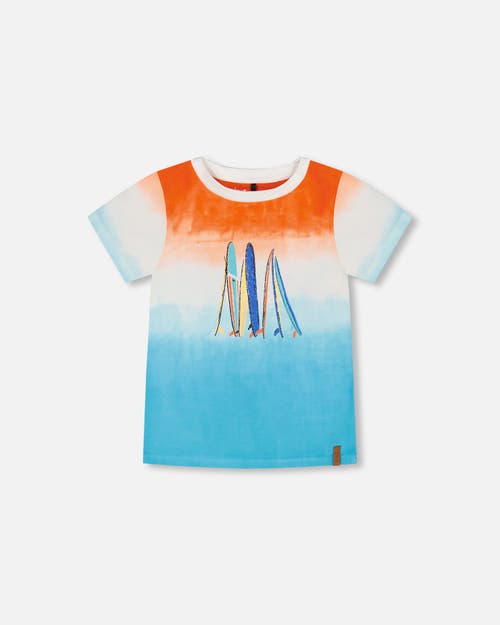 Deux Par Deux Boy's Organic Cotton T-Shirt With Gradient Blue And Orange Print at Nordstrom, Size 12