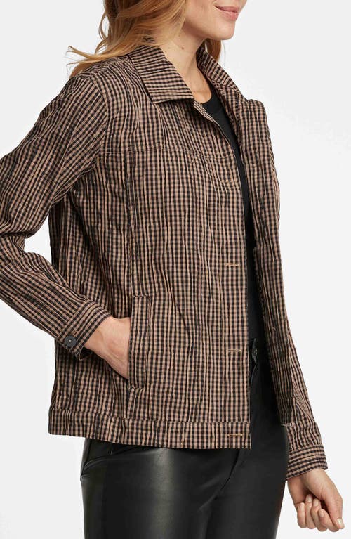 Foxcroft Thelma Crinkle Cotton Blend Gingham Jacket In Almond/black