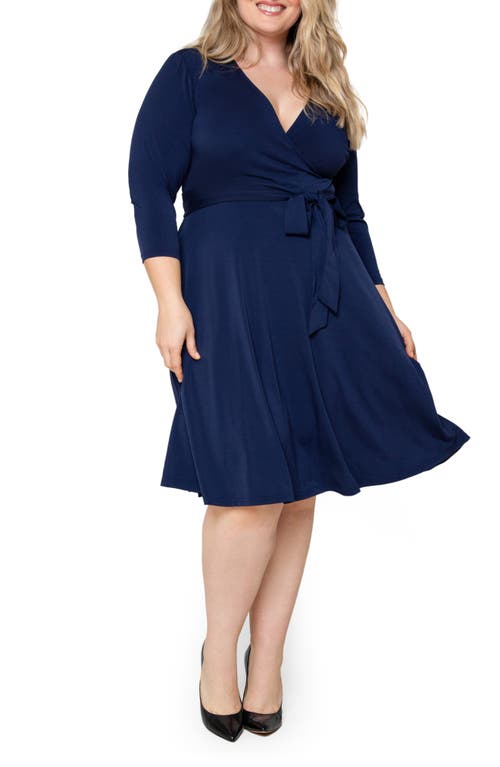 Perfect Faux Wrap Dress in Solid Navy