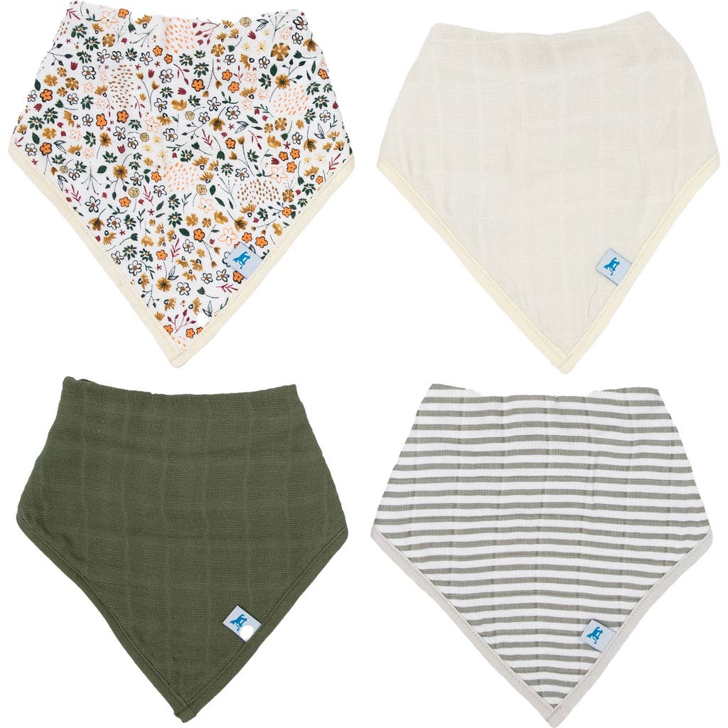 Little Unicorn 4-pack Fleece & Cotton Muslin Bandana Bib In Pressed Petals