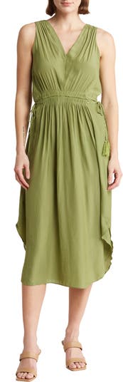 T Tahari V-Neck Sleeveless Drawstring Waist Midi Dress | Nordstromrack