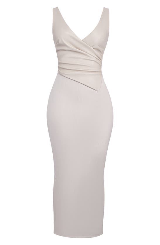 House Of Cb Laria Pleated Faux Leather Cocktail Dress In Ecru
