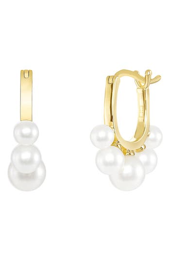Shop Ron Hami 14k Yellow Gold 5.5–5mm Cultured Pearl Huggie Hoop Earrings In Yellow Gold/pearl