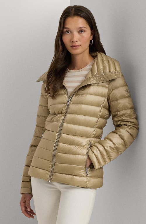 Shop Lauren Ralph Lauren Down Puffer Jacket In Birch Beige