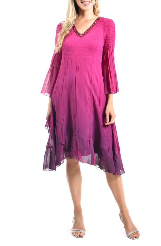 Komarov Ombré Slit Sleeve Charmeuse & Chiffon Cocktail Dress In Ombre Magenta