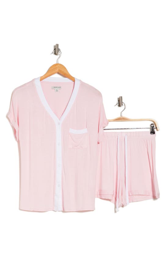 Anne Klein Contrast Trim Shorts Pajamas In Pink