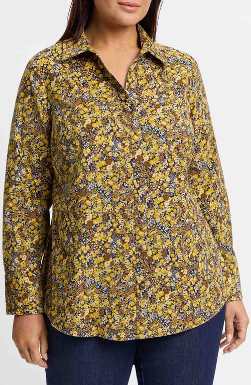 Foxcroft Mary Ditsy Floral Cotton Corduroy Button-up Shirt In Yellow