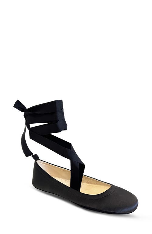 Simone Ankle Strap Foldable Flat in Black Satin