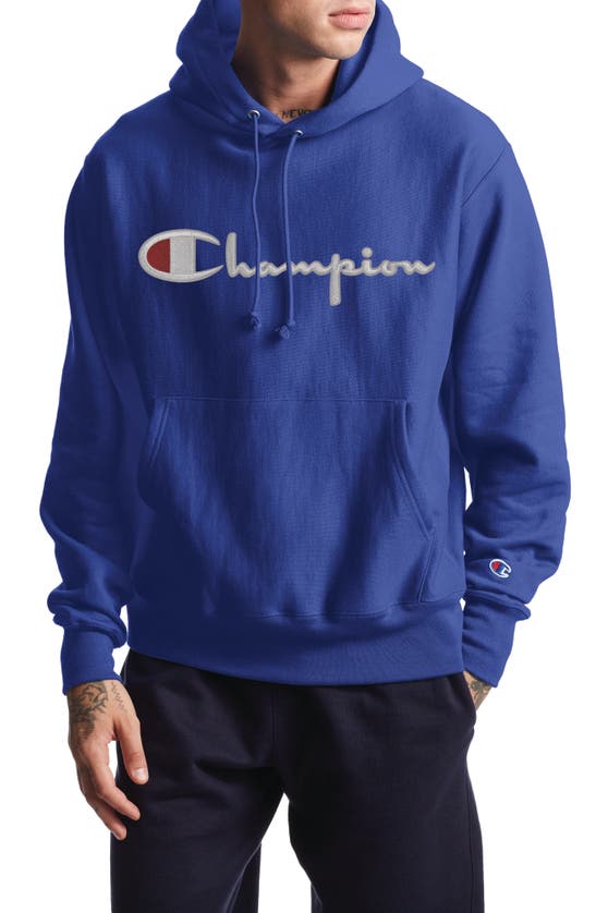 Champion Reverse Weave Script Logo Graphic Hoodie In Surf The Web