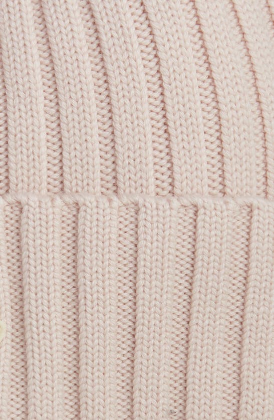 Moncler Light Pink Ribbed Wool Beanie With Logo In Pink