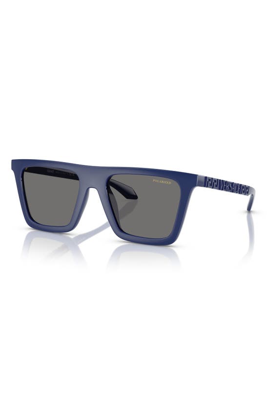 Shop Versace 53mm Polarized Rectangular Sunglasses In Blue