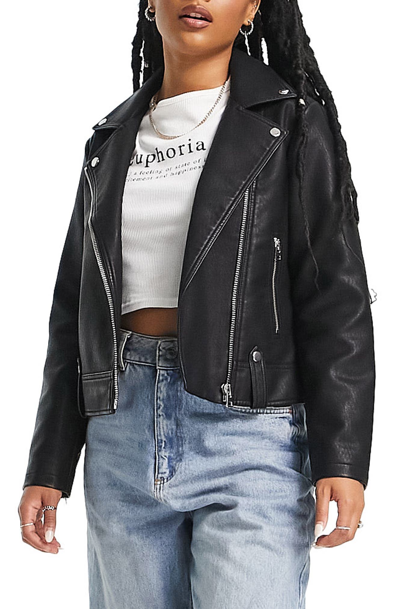 Topshop Faux Leather Biker Jacket