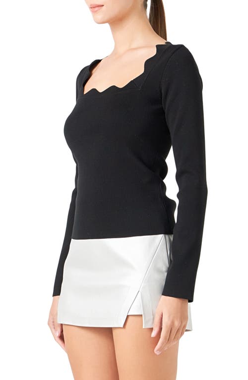 Shop Endless Rose Scallop Square Neck Sweater In Black