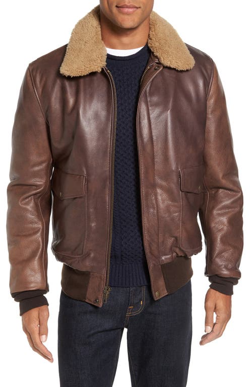 Schott NYC Cowhide Bomber Jacket with Genuine Shearling Collar Brown at Nordstrom,