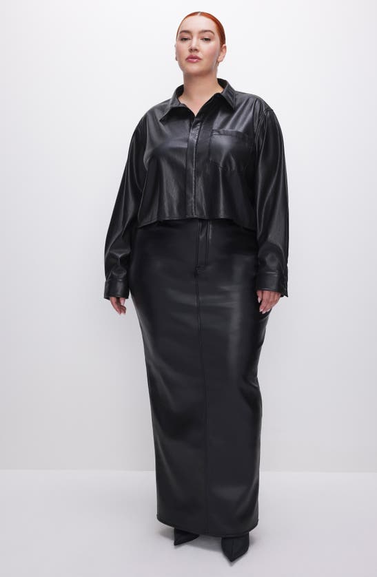 Good American Better Than Leather Crop Faux Leather Button-up Shirt In Black001
