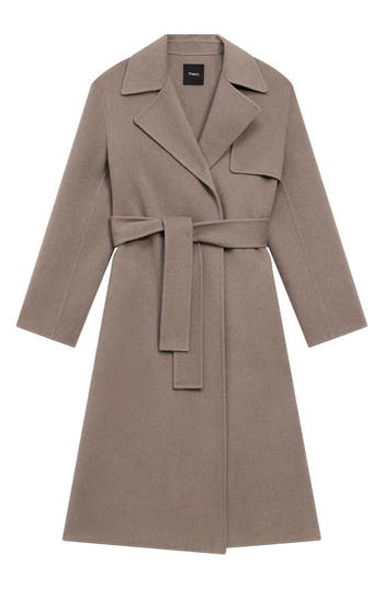 Theory Wool Blend Trench Coat In Brown