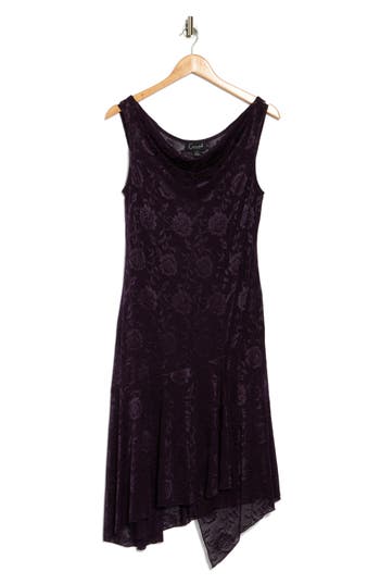 Connected Apparel Floral Sleeveless A-line Midi Dress In Aubergine