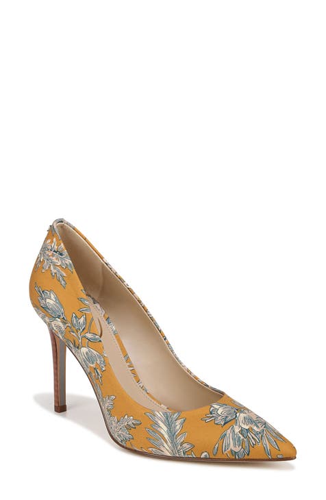 Yellow 2025 floral pumps