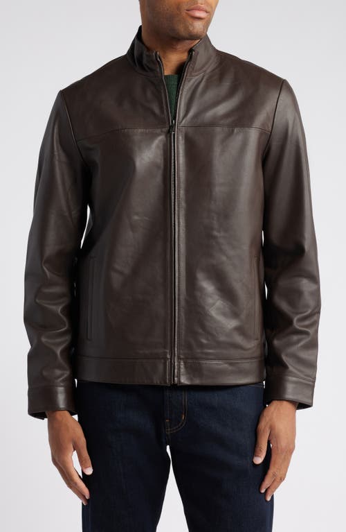 Nordstrom Stand Collar Leather Bomber Jacket In Brown Bean