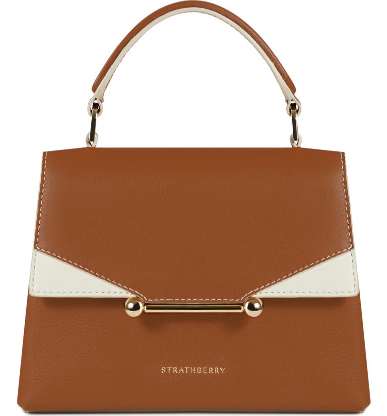 STRATHBERRY Mini Trinity Bicolor Leather Top Handle Bag, Main, color, CHESTNUT/ VANILLA - VAN ED/ ST