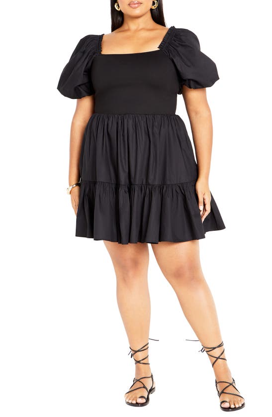 Shop City Chic Poppie Mixed Media Minidress In Black