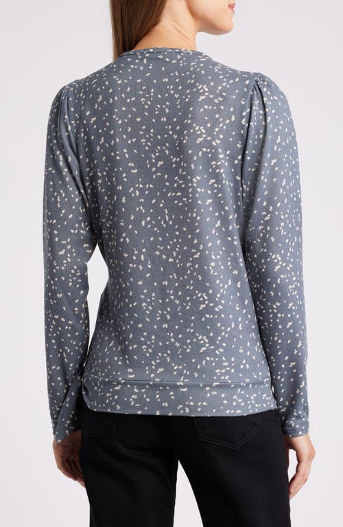 Loveappella Dot Print Faux Tie Wrap Top In Teal/ Nat