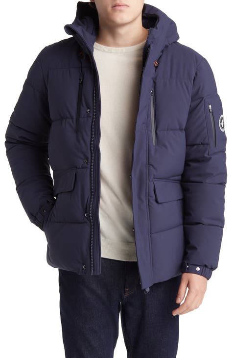 Mens navy 2024 hooded puffer jacket