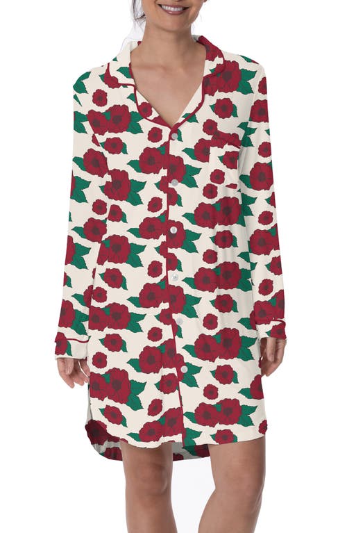 KicKee Pants Floral Long Sleeve Nightshirt in Holiday Poppies 